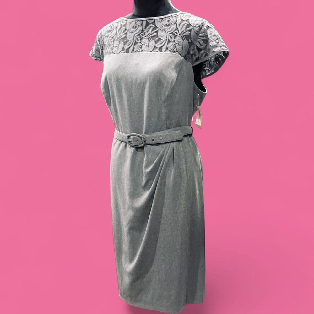 Whimsigoth Preppy Coquette Pencil Sheath Gray Dress Jones Studio 14W